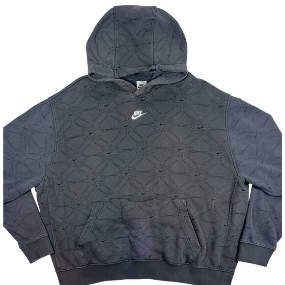 Nike Men’s XL Hoodie Black Pullover Sweatshirt All Over Swoosh Logo Pattern - Picture 1 of 3